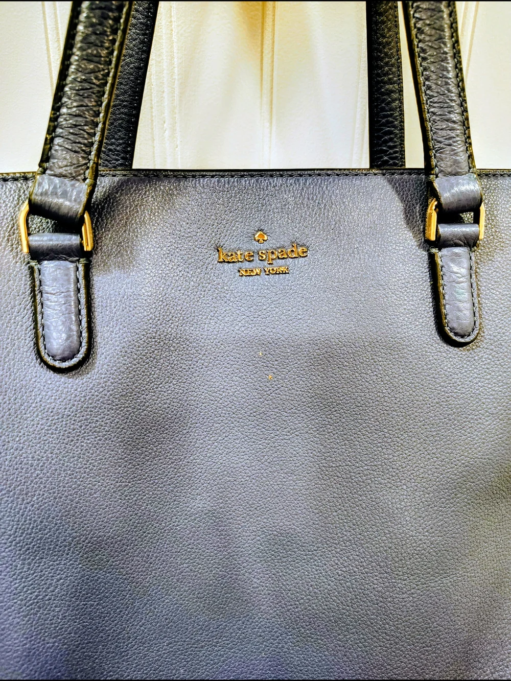 Kate Spade Cowhide Leather Tote with Cream Lining, Navy Blue EUC